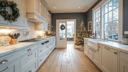 Elegant Kitchen Interior Design with Christmas Tree