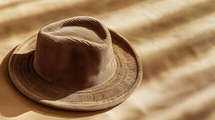 Soft Neutrals: Beige Corduroy Hat on a Skin-Tone Background

