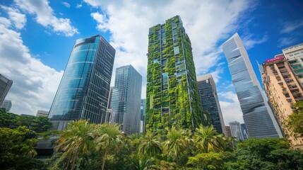Modern Cityscape Featuring A Vertical Green Building