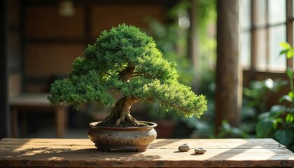 Serene Juniper Bonsai Tree in Decorative Pot