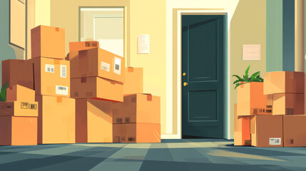  New Beginnings: Moving Day with Packed Boxes in a New Home

