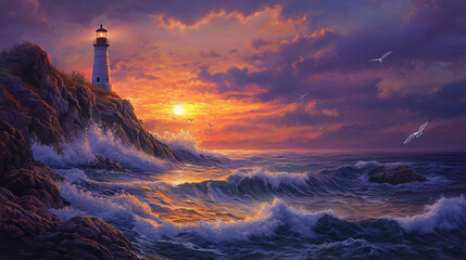 A dramatic rocky coastline at twilight