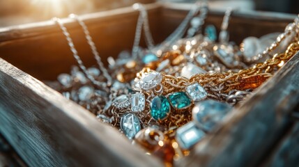 This captivating image showcases an eclectic collection of antique jewelry pieces, revealing intricate designs and a sense of history that stirs fascination and admiration.