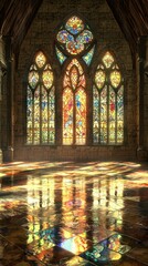 Obraz premium Elegant Stained Glass Windows in Gothic Architecture Interior