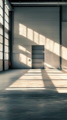 Fototapeta premium Bright Modern Warehouse Interior with Shadows on Ground Floor