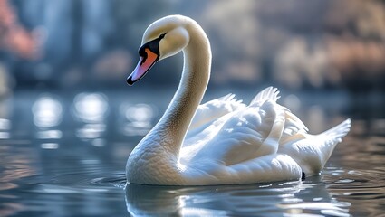 Fototapeta premium Graceful Swan on a Serene Lake
