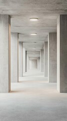 Fototapeta premium Modern Minimalist Concrete Corridor with Symmetrical Lighting Effect