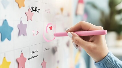 Fitness motivation calendar with goal setting for personal growth and health,28-Day Pilates Challenge