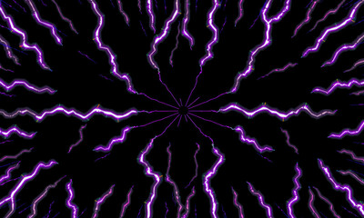 Vibrant purple lightning bolts radiate from center, creating dynamic and electrifying visual effect against dark background. This striking image captures essence of energy and movement