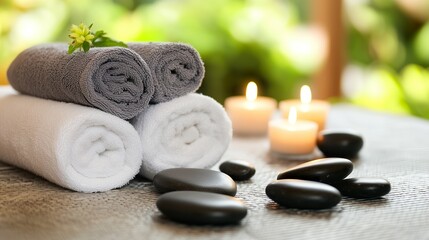 Serene Spa Atmosphere with Candles and Towels