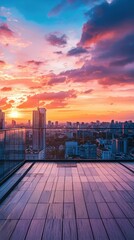 Obraz premium Sunset Over Cityscape from Rooftop with Colorful Clouds and Sky