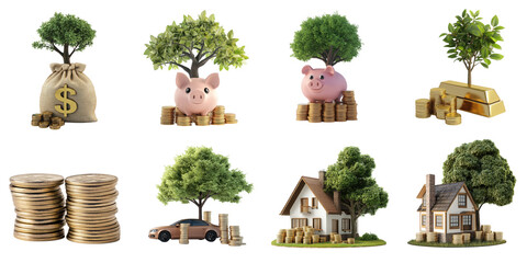 Money and Asset isolated 3d mockup without background using for saving purpose.