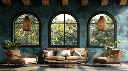 Serene Living Room with Natural Light and Tropical Vibes