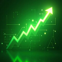 Naklejka premium Neon green arrow soaring upwards, symbolizing growth and success in an abstract digital environment 7WpE