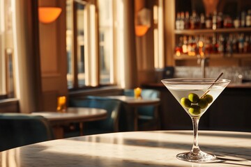 Evening elegance shines through with a classic cocktail in a stylish lounge setting