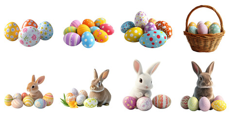 Easter object png collection in 3d transparent for Easter festival presentation.