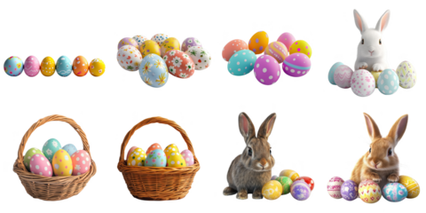 Set of Easter egg png mockup in 3d without background for decoration.