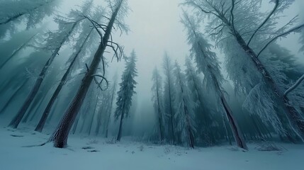 Naklejka premium Frozen Winter Forest Panorama