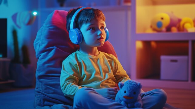 Child Wearing Noise-Canceling Headphones in a Sensory-Friendly Room
