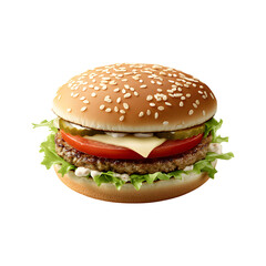 Delicious Hamburger with Cheese, Tomato, and Lettuce Isolated on Transparent Background