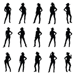 A set of Cow girl vector silhouette isolated,Cowboy in various action silhouette,black vector silhouette
Cow Girl Vector Silhouette,Cowgirl in various actions,Cowgirl standing in various views.