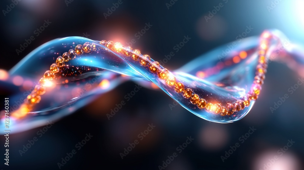Poster vibrant and colorful depiction of a molecular structure twisting through space, featuring luminous p