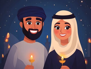 Fictional Arab Couple with Arab candles. Arab American heritage month