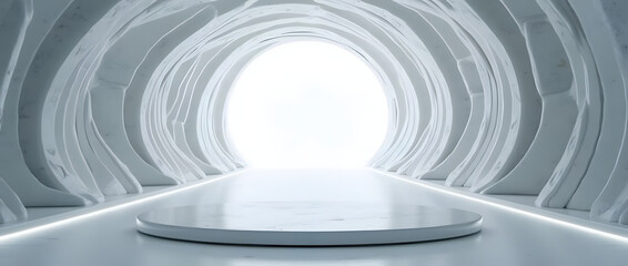 Obraz premium Futuristic 3D visualization of an empty pedestal.