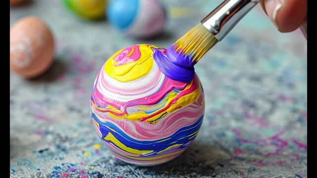 Process of painting easter egg, Easter decoration, decoupage Easter eggs 
