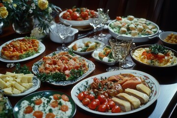 Fototapeta premium Food on a buffet table for guests.