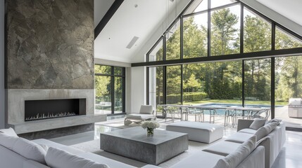 A contemporary living room with a pewter and white color scheme
