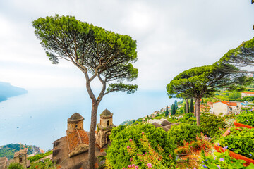 Coastline in southern Italy, vertiginous cliffs adorned with colorful villages, turquoise waters....