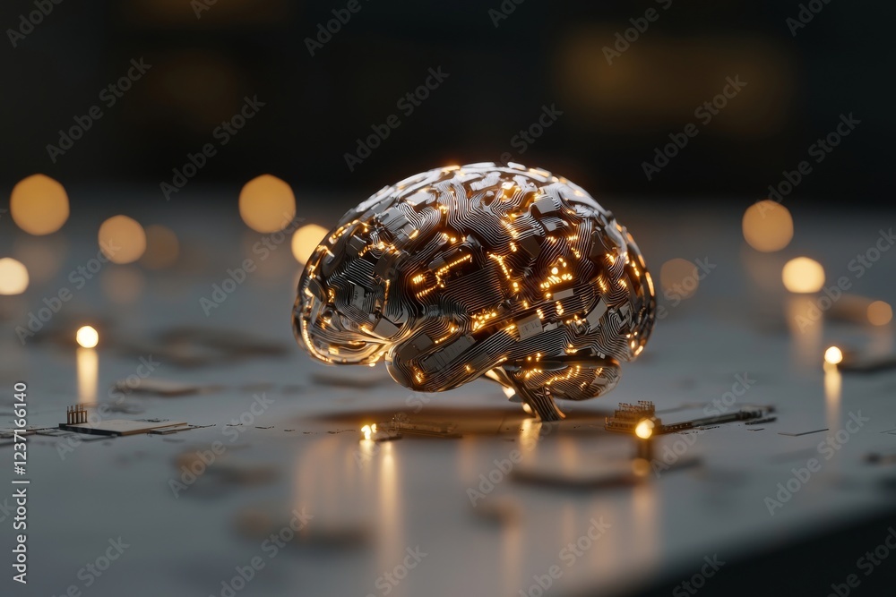 Poster a human brain demonstrating intelligent thinking through the concept of a neural network printed cir