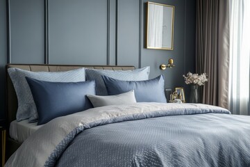 Serene Blue Bedroom Bedding and Decor Arrangement
