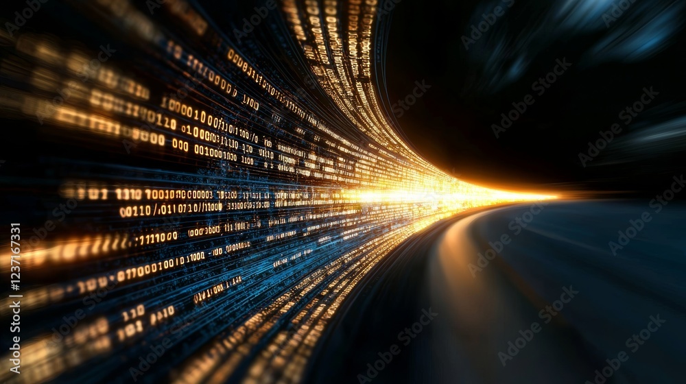Poster illustration of big data technology and data science. concept of data flow. querying, analyzing, and