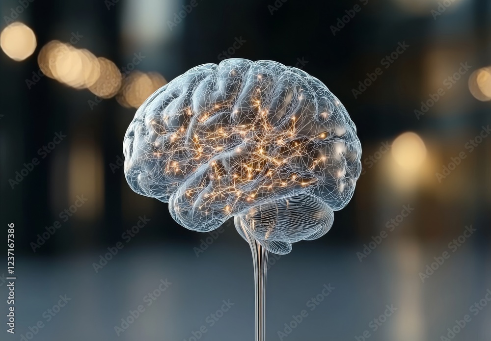 Poster visualizing a brain wireframe intertwined with electric circuits, set against a background of binary