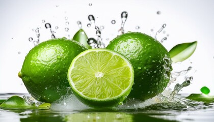 limes with water splashing fresh green limes being drenched with splashes of water the vibrant citrus fruits glisten as water droplets cling to their smooth skin