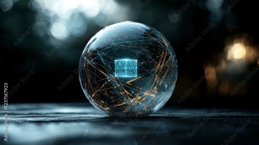 Poster cryptographic and cyber security technology illustrated in a 3d format with a digital theme on a glo