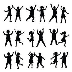Happy children vector silhouette,Children kids silhouette set, vector silhouette of children,vector silhouette of played children