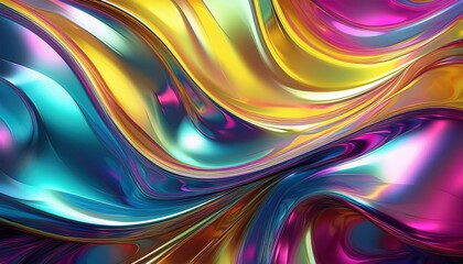 Fototapeta premium reflective liquid chrome seamless design with vibrant teal magenta and lemon yellow gradients in polished finish