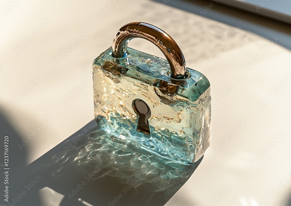 Poster digital padlock in front of a laptop computer symbolizing cyber security and data protection, isolat