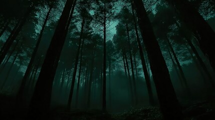 Obraz premium Eerie Tranquility: Pine Forest Under a Starlit Night