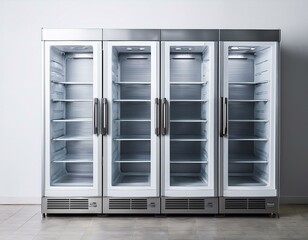 empty white double door commercial refrigerator ready for stocking on a clear or white background