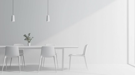 Fototapeta premium Modern Minimalist Dining Room with White Furniture and Natural Light