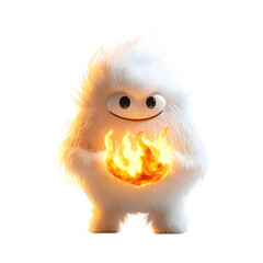 Fluffy 3D Cartoon Character with Glowing Fire Isolated on Transparent Background