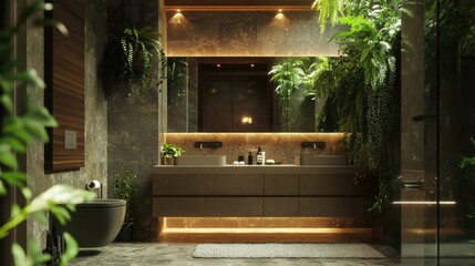 Modern Bathroom Design with Plants and Natural Light Features