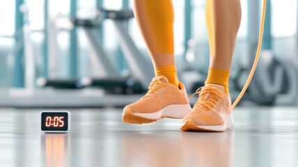 Fitness challenge concept with countdown timer and jump rope exercise routine