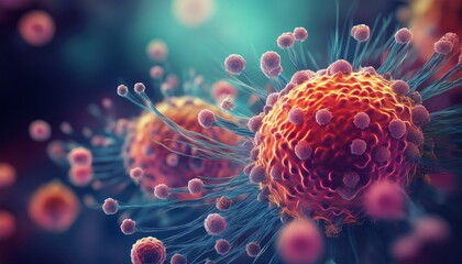 representation of virus particles shows spiky surface proteins and their spherical shape these microorganisms float in front of a soft blurred background highlighting their microscopic structure ai