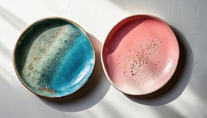 Colorful ceramic plates with artistic designs in natural light