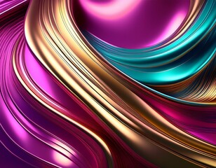 liquid chrome futurism vivid magenta turquoise and gold hues in sleek modern gradient patterns